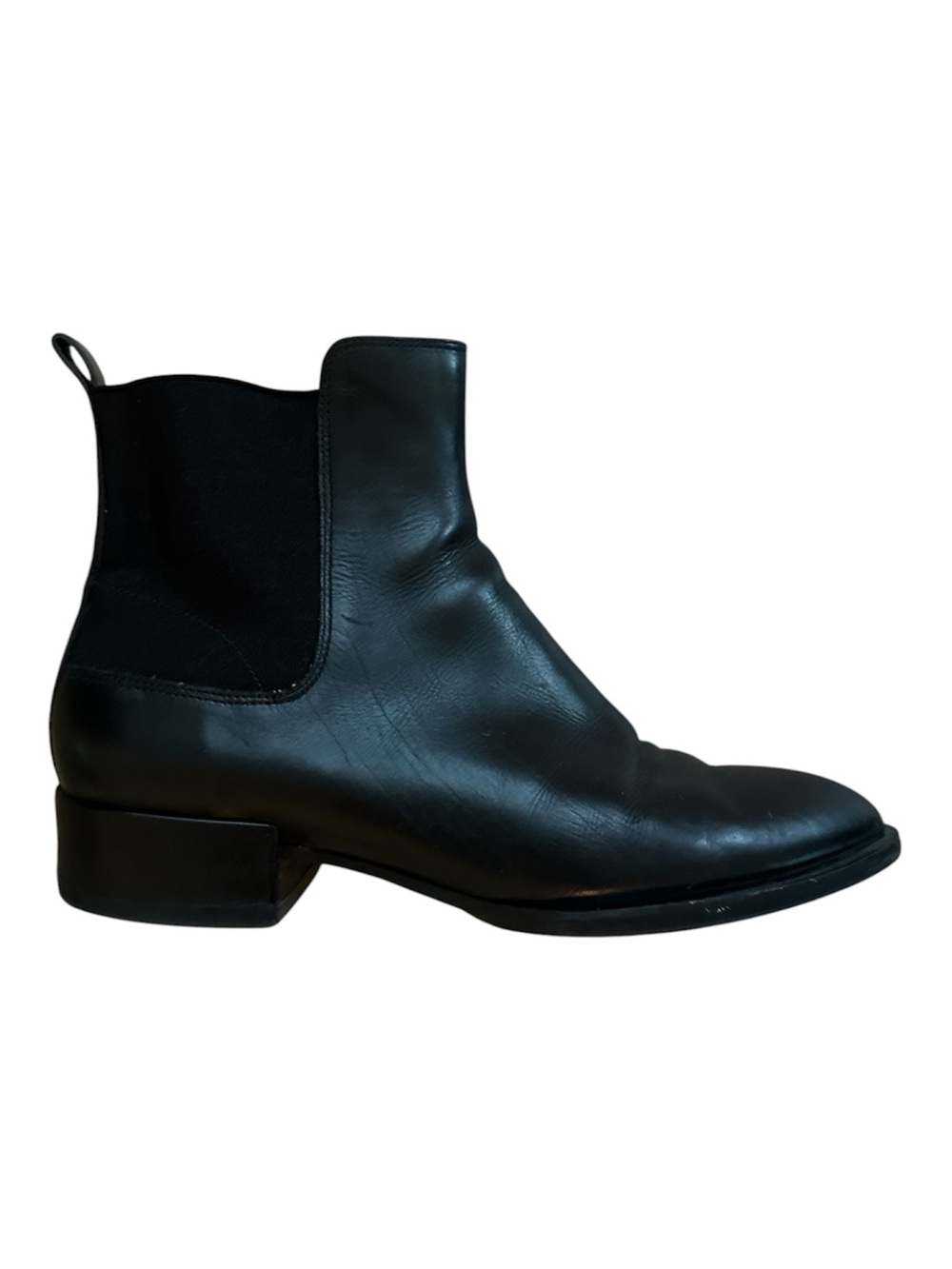 VINCE Black Leather Pointed Toe Chelsea Ankle Boots